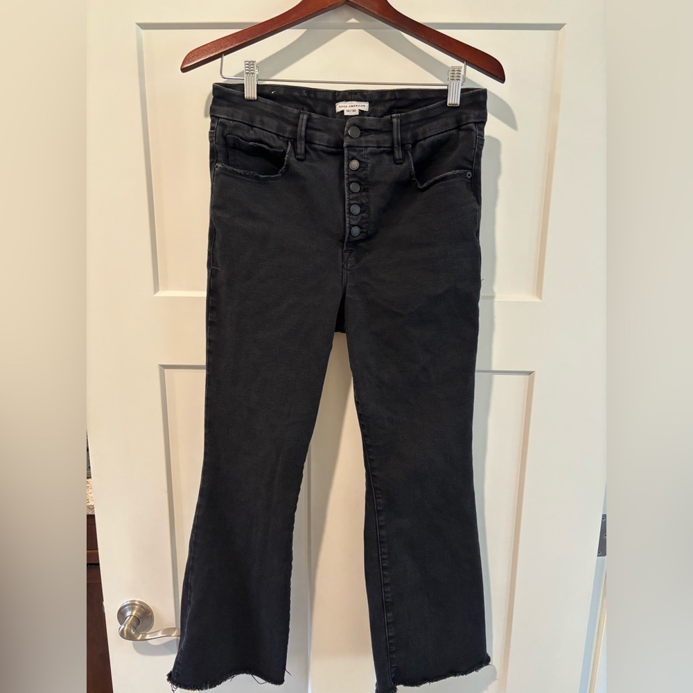 Good American Black Flare Jeans with Button Fly